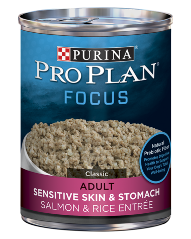 PURINA Pro Plan FOCUS Adult Sensitive Skin &amp; Stomach Salmon &amp; Rice Entrée Case of 12 Wet Dog Food 368g