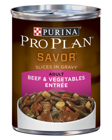 PURINA Pro Plan SAVOR Adult Beef &amp; Vegetables Entrée Slices In Gravy Case of 12 Wet Dog Food 368g