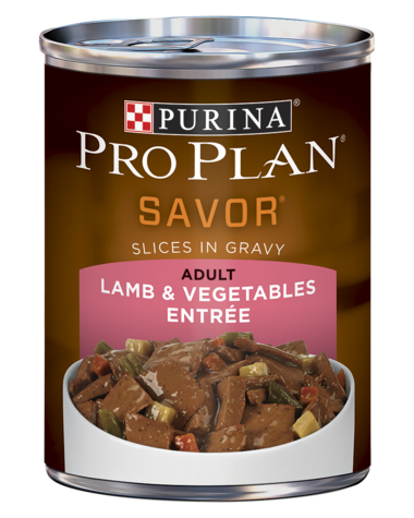 PURINA Pro Plan SAVOR Adult Lamb &amp; Vegetables Entrée Slices In Gravy Case of 12 Wet Dog Food 368g