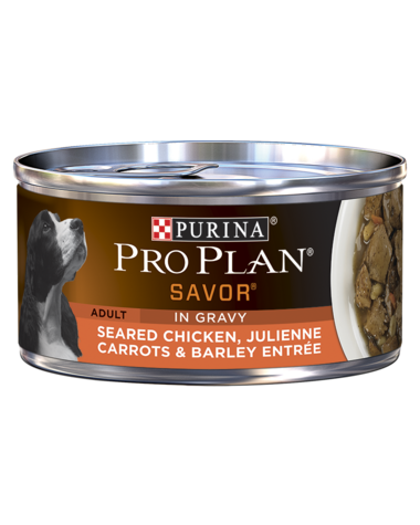 PURINA Pro Plan SAVOR Adult Seared Chicken, Julienne Carrots &amp; Barley Entrée In Gravy Case of 24 Wet Dog Food 156g