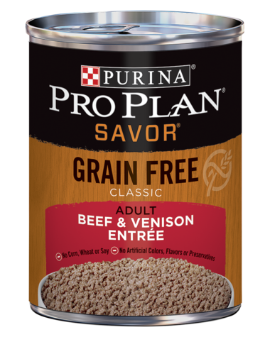 PURINA Pro Plan SAVOR Grain Free Adult Classic Beef &amp; Venison Entrée Case of 12 Wet Dog Food 368g