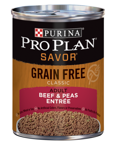 PURINA Pro Plan SAVOR Grain Free Adult Beef &amp; Peas Entrée Classic Case of 12 Wet Dog Food 368g