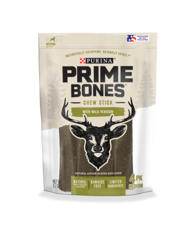 PURINA Prime Bones Chew Stick With Wild Venison 4 Count Pouch For Medium Dogs Treats 275g