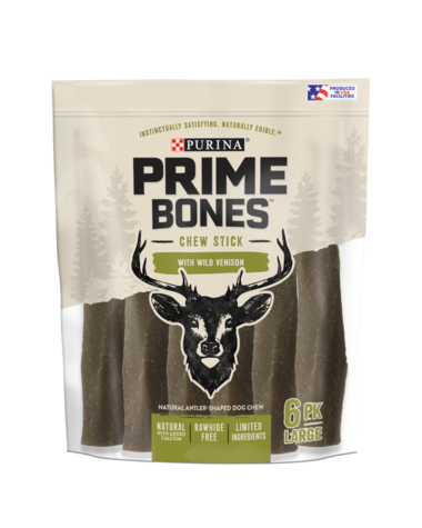 PURINA Prime Bones Chew Stick With Wild Venison f6Count Pouch or Large Dogs Treats 646g