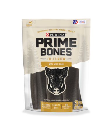 PURINA Prime Bones Rawhide-Free Medium Dog Filled Chew With Wild Boar 6 Count Dog Treats 641g