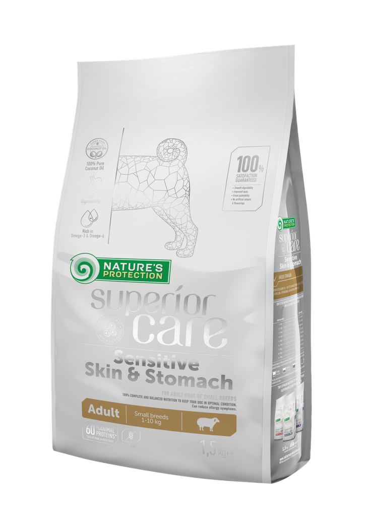 NATURES PROTECTION SENSITIVE SKIN&amp;STOMACH LAMB ADULT SMALL BREEDS COMPLETE DOG FOOD 10kg