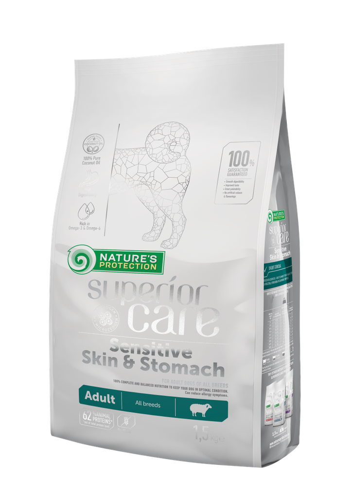 NATURES PROTECTION SENSITIVE SKIN &amp; STOMACH LAMB ADULT ALL BREED COMPLETE DOG FOOD 1.5kg