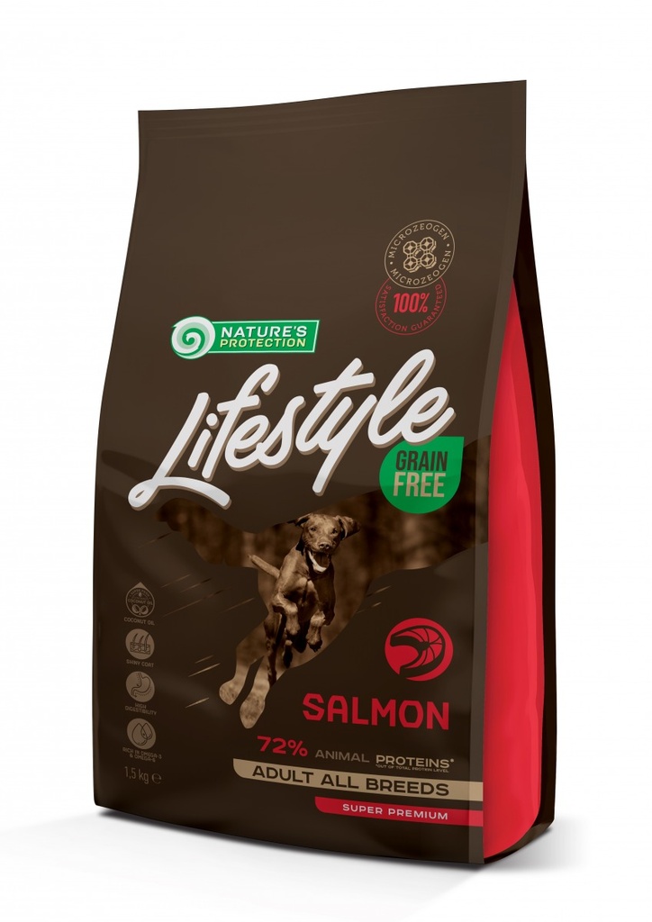 NATURES PROTECTION LIFESTYLE GRAIN FREE ADULT SALMON WITH KRILL SMALL AND MINI BREEDS COMPLETE SALMON DOG FOOD 10kg