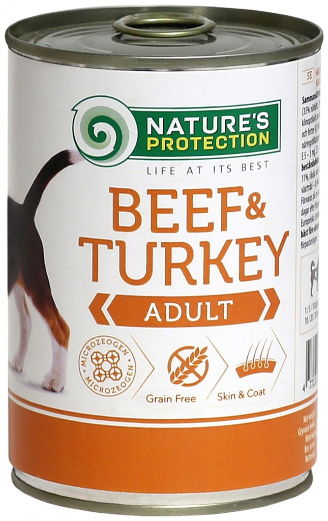 NATURES PROTECTION ADULT BEEF &amp; TURKEY COMPLETE ADULT CANNED DOG FOOD 400g