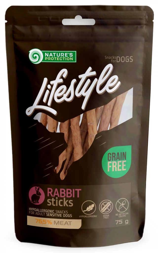 NATURES PROTECTION LIFESTYLE RABBIT STICKS DOG TREATS 75g