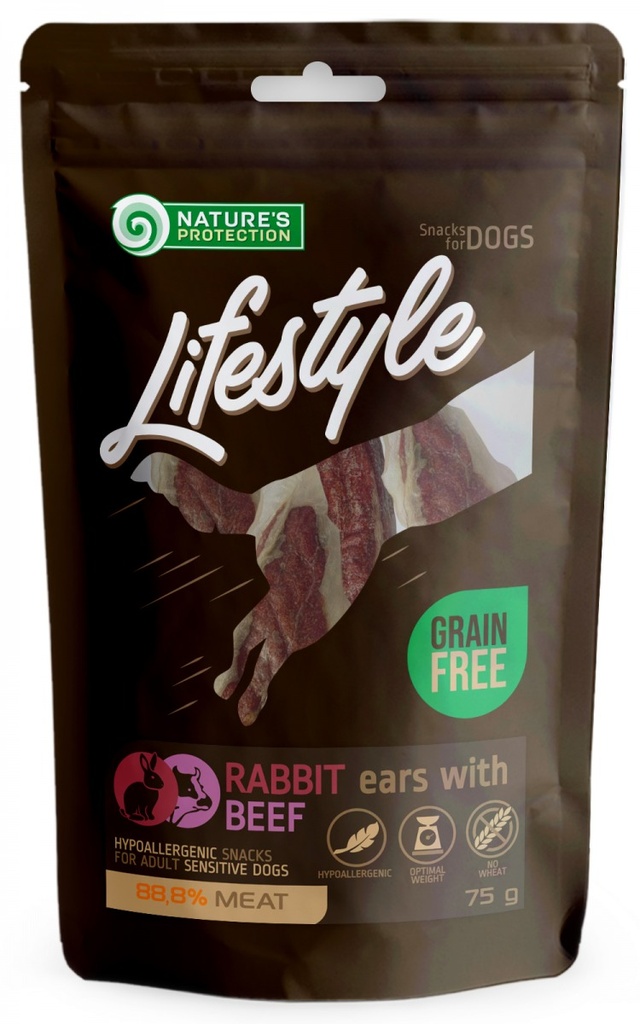 NATURES PROTECTION LIFESTYLE RABBIT EARS WITH BEEF DOG TREATS 75g