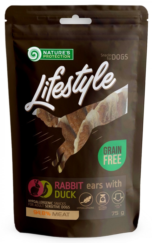 NATURES PROTECTION LIFESTYLE RABBIT EARS WITH DUCK DOG TREATS 75g