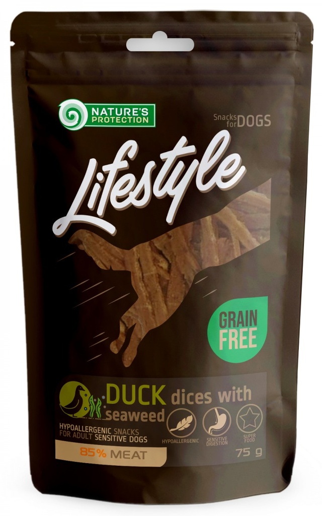 NATURES PROTECTION LIFESTYLE DUCK DICES WITH SEAWEED DOG TREATS 75g