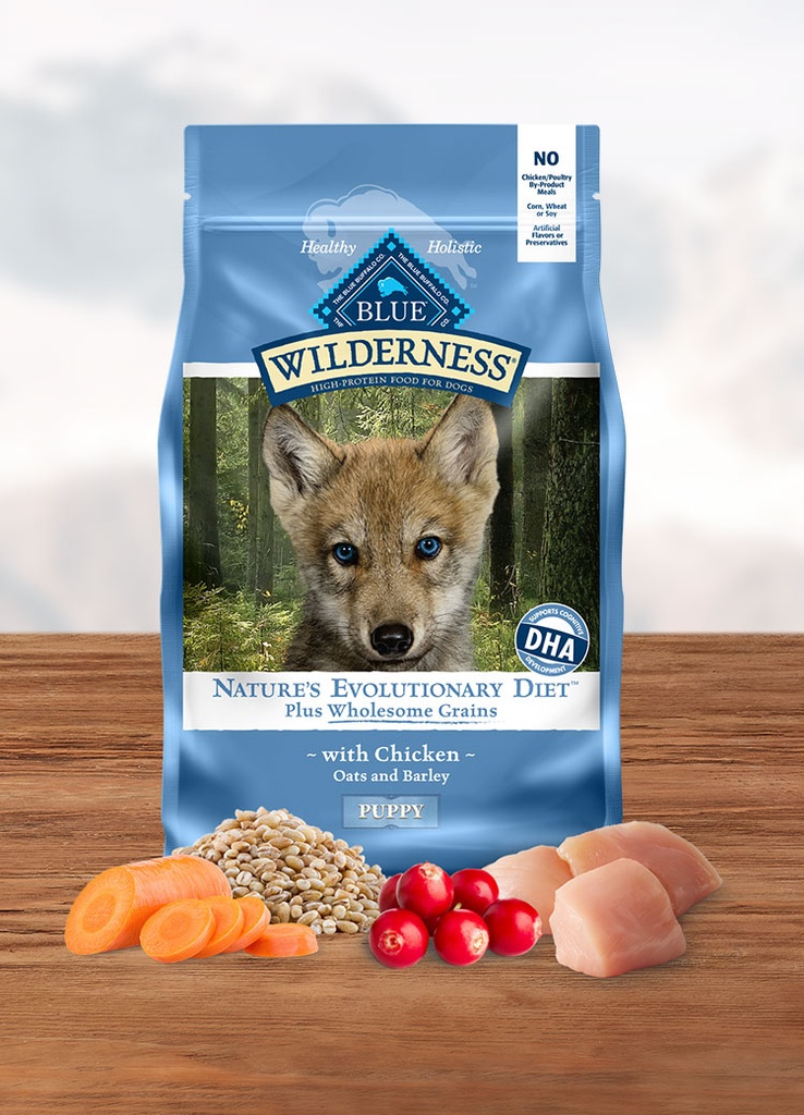 BLUE BUFFALO Wilderness Nature's Evolutionary Diet Plus Wholesome Grains Chicken, Oats and Barley Dry Puppy Food 10.9kg