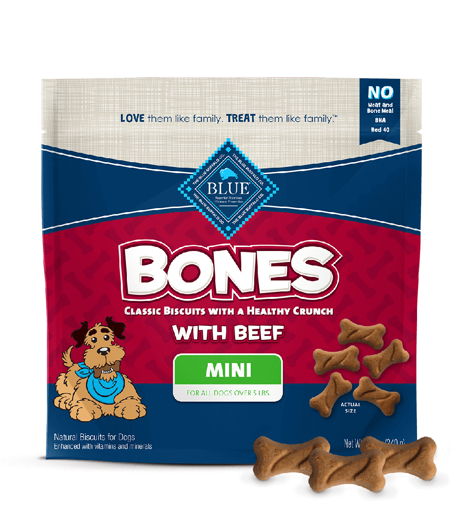 Blue Buffalo Bones Natural Crunchy Mini Dog Biscuits, Beef Dog Treats 340g