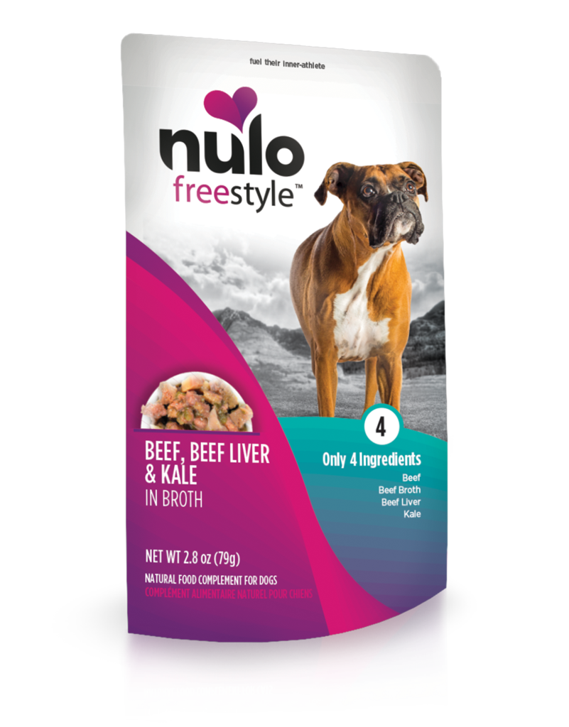 Nulo FreeStyle Beef, Beef Liver, &amp; Kale in Broth Case of 24 Topper Dog Food 79g