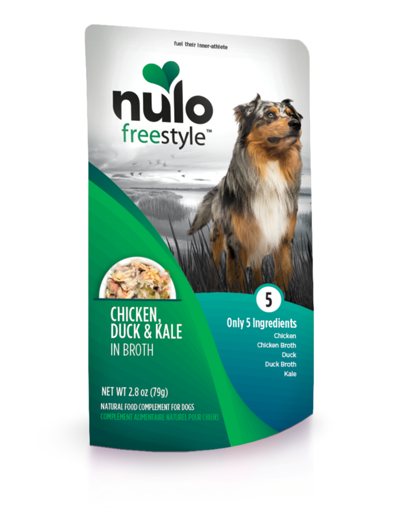 Nulo FreeStyle Chicken, Duck, &amp; Kale in Broth Case of 24 Dog Food Topper 79g