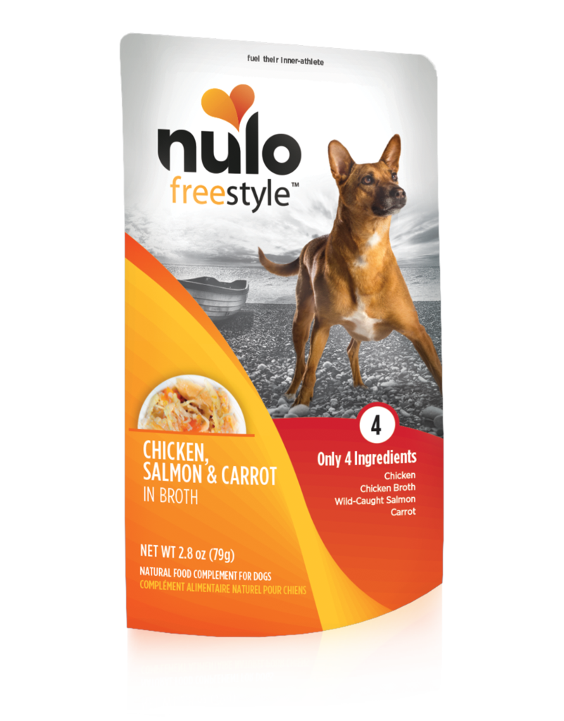 Nulo FreeStyle Chicken, Salmon, &amp; Carrot in Broth Case of 24 Dog Food Topper 79g