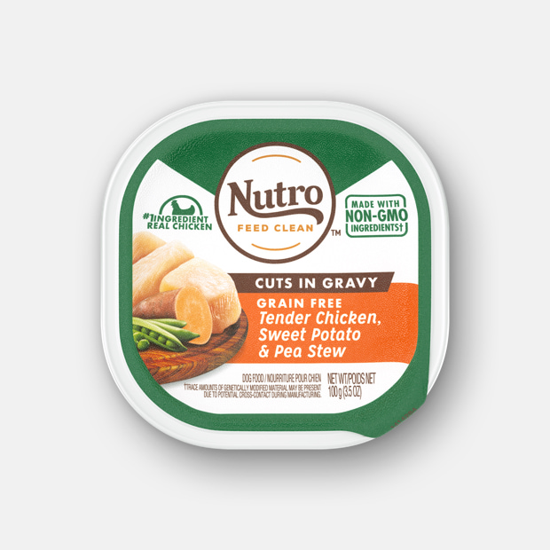 Nutro Grain-Free Tender Chicken, Sweet Potato &amp; Pea Stew Cuts in Gravy Adult Case of 24 Dog Food Trays 100g