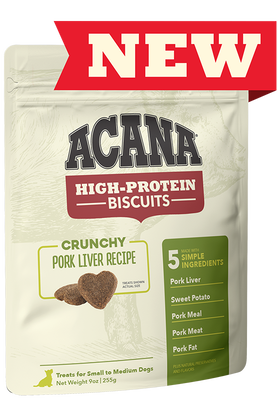 ACANA High-Protein Biscuits Crunchy Pork Liver Recipe Medium &amp; Large Breed Dog Treats 255g