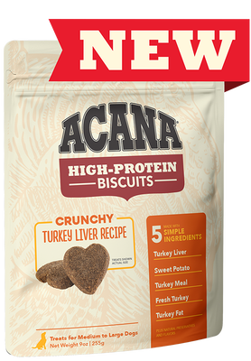 ACANA High-Protein Biscuits Crunchy Turkey Liver Recipe Medium &amp; Large Breed Dog Treats 255g