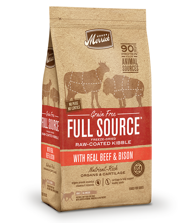 Merrick Full Source Grain Free Raw-Coated Kibble With Real Beef &amp; Bison Recipe Dry Dog Food 9kg
