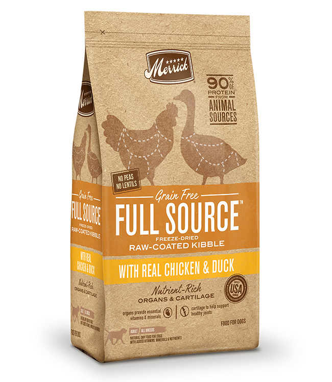 Merrick Full Source Grain Free Raw-Coated Kibble With Real Chicken &amp; Duck Recipe Dry Dog Food 9kg