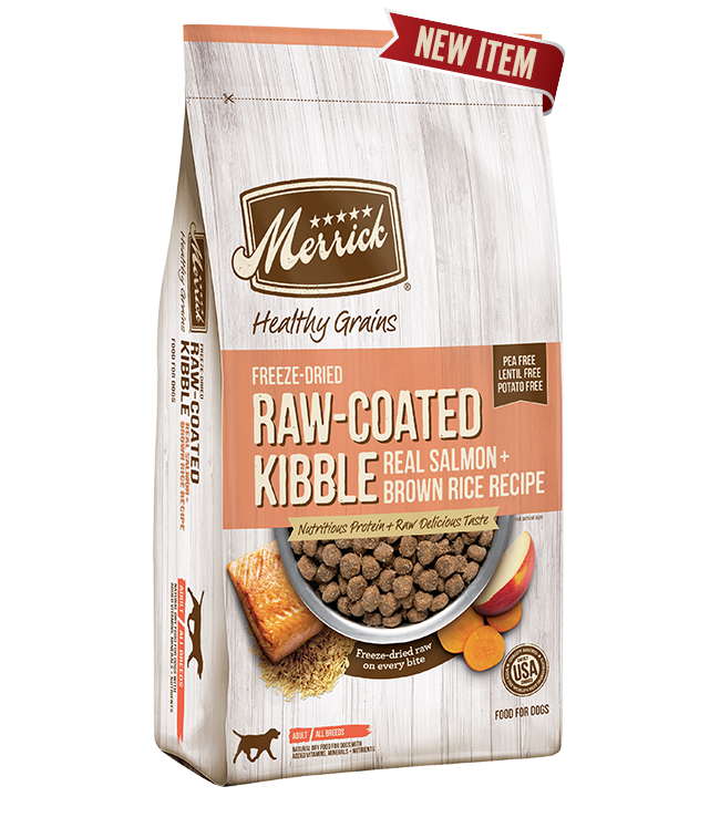 Merrick Healthy Grains Raw-Coated Kibble Real Salmon + Brown Rice Recipe Freeze-Dried Dry Dog Food 10kg