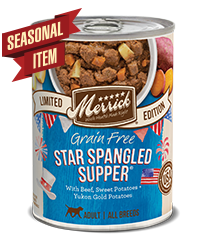 Merrick Grain Free Star Spangled Supper Seasonal Recipe Case of 12 Wet Dog Food 360g
