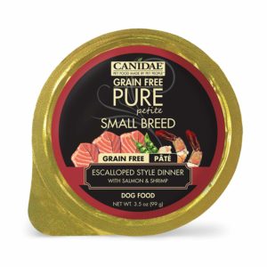 CANIDAE Grain-Free PURE Petite Pate Salmon &amp; Shrimp Limited Ingredient Small Breed Case of 12 Dog Food Trays 100g