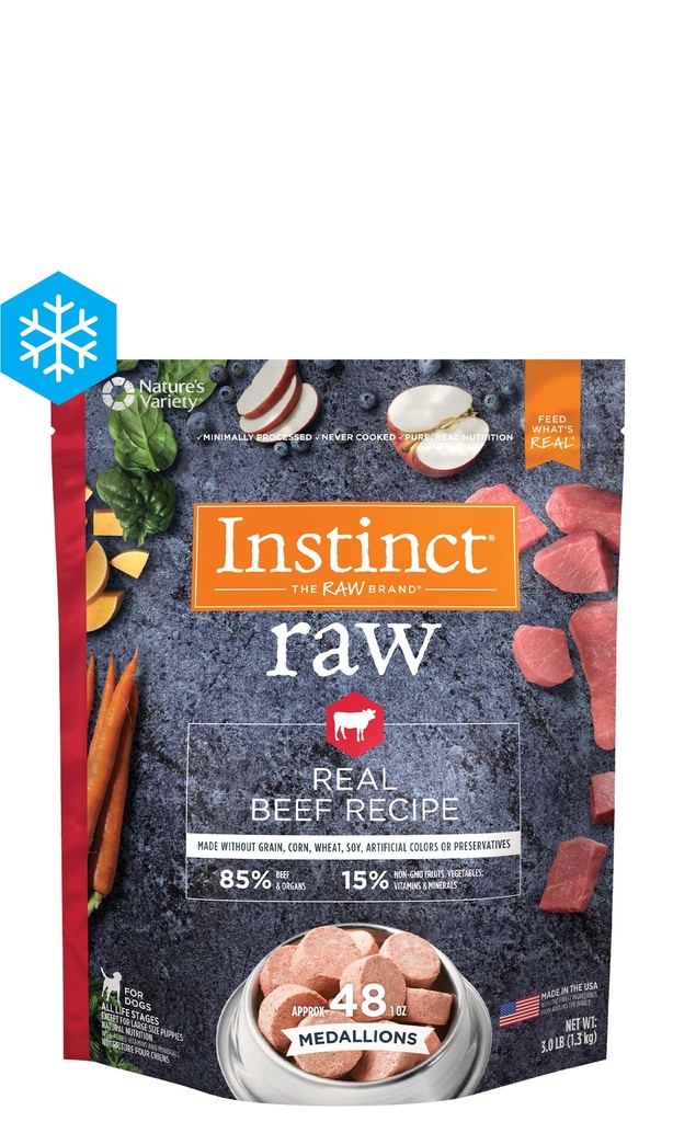 Instinct Frozen Raw Medallions Grain-Free Real Beef Recipe Dog Food 1.4kg