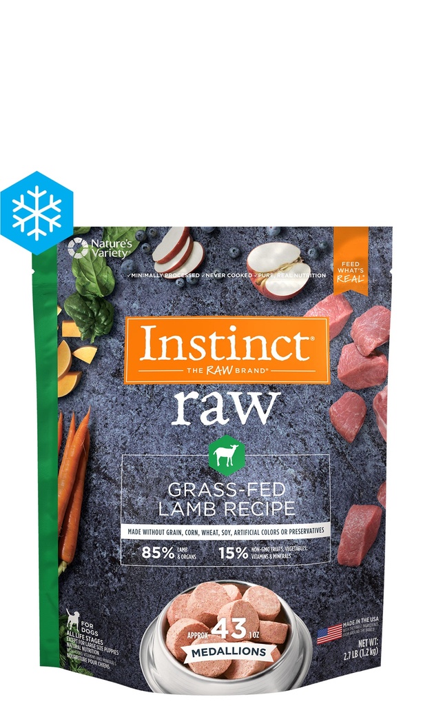 Instinct Frozen Raw Medallions Grain-Free Grass-Fed Lamb Recipe Dog Food 1.4kg