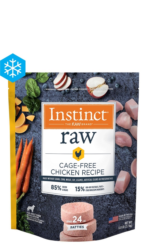 Instinct Frozen Raw Patties Grain-Free Cage-Free Chicken Recipe Dog Food 2.7kg