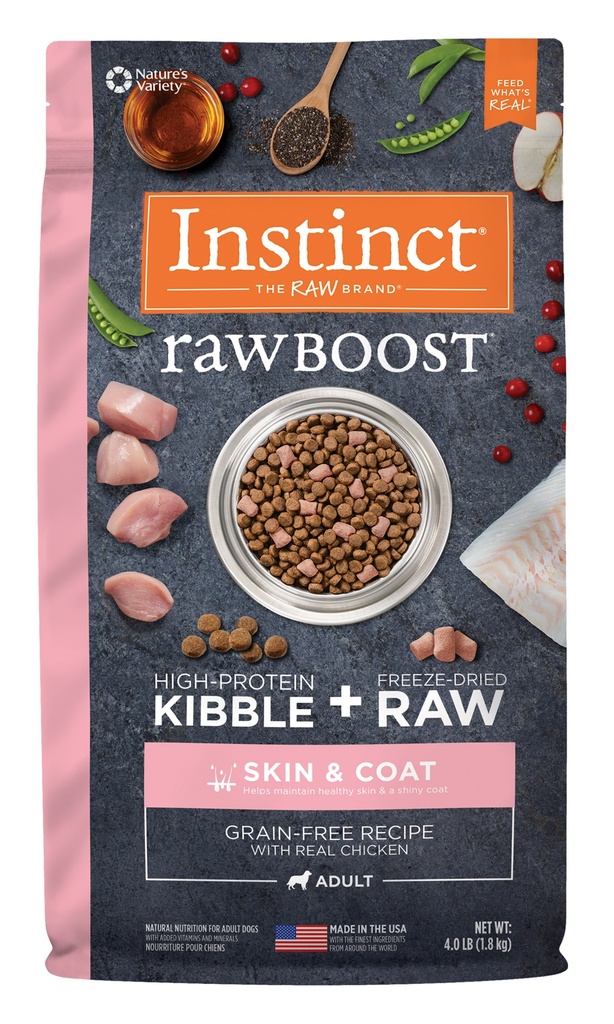 Instinct Raw Boost Skin &amp; Coat Health Grain-Free Recipe with Real Chicken Dry Dog Food with Freeze-Dried Raw Pieces 8.1kg