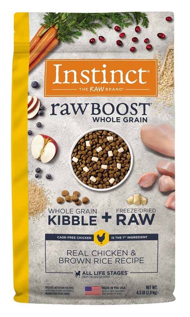 Instinct Raw Boost Whole Grain Real Chicken &amp; Brown Rice Recipe Dry Dog Food with Freeze-Dried Raw Pieces 9kg