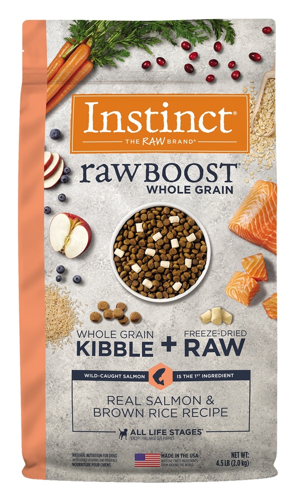 Instinct Raw Boost Whole Grain Real Salmon &amp; Brown Rice Recipe Dry Dog Food with Freeze-Dried Raw Pieces 9kg