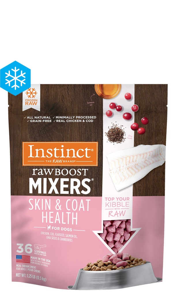 Instinct Raw Boost Frozen Mixers Skin &amp; Coat Health Recipe Dog Food Toppers 566g
