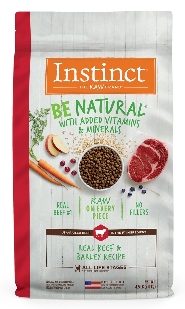 Instinct Be Natural Real Beef &amp; Barley Recipe Freeze-Dried Raw Coated Dry Dog Food 11.3kg