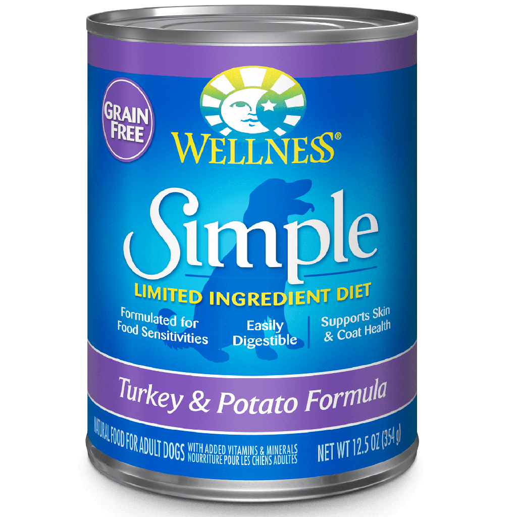 Wellness Simple Limited Ingredient Diet Grain-Free Turkey &amp; Potato Formula Case of 12 Canned Dog Food 354g