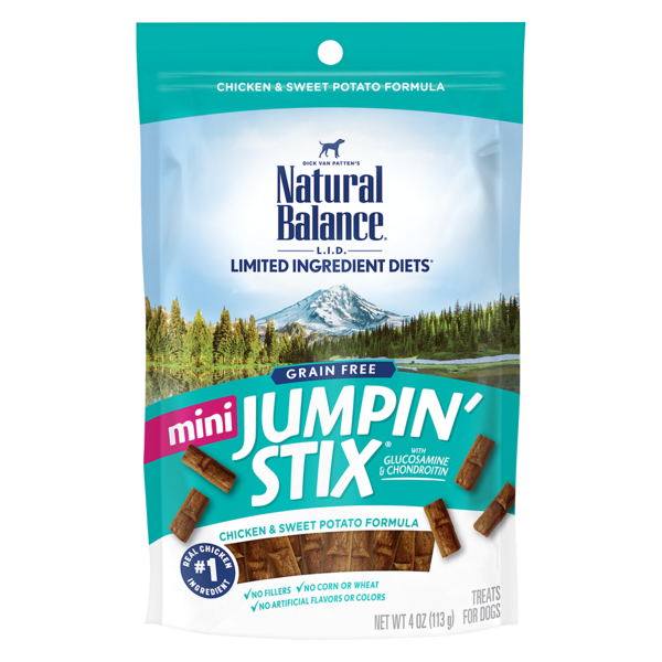 Natural Balance L.I.T. Limited Ingredient Treats Mini Jumpin Stix Chicken &amp; Sweet Potato Dog Treats 113g