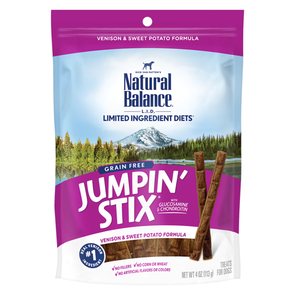 Natural Balance L.I.T. Limited Ingredient Treats Jumpin Stix Venison &amp; Sweet Potato Dog Treats 113g