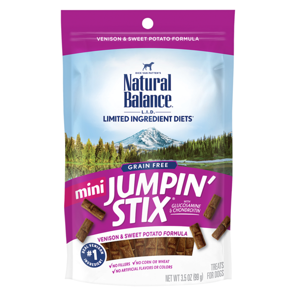 Natural Balance L.I.T. Limited Ingredient Treats Mini Jumpin Stix Venison &amp; Sweet Potato Dog Treats 99g