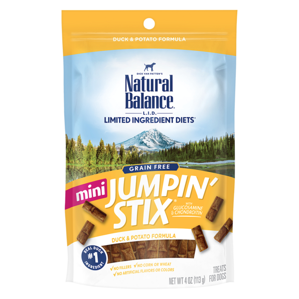 Natural Balance L.I.T. Limited Ingredient Treats Mini Jumpin Stix Duck &amp; Potato Dog Treats 113g