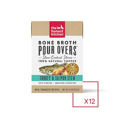 The Honest Kitchen Bone Broth POUR OVERS Turkey &amp; Salmon Stew Case of 12 Wet Dog Food Topper 156g