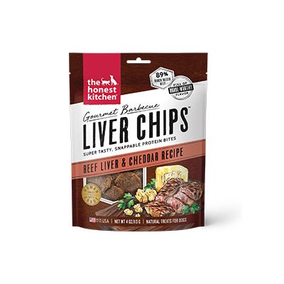 The Honest Kitchen Gourmet Barbecue Liver Chips Beef Liver &amp; Cheddar Recipe Dog Treats 113g