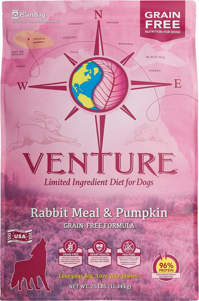 Earthborn Holistic Venture Limited Ingredient Grain-Free Rabbit Meal &amp; Pumpkin Dry Dog Food 11.3kg