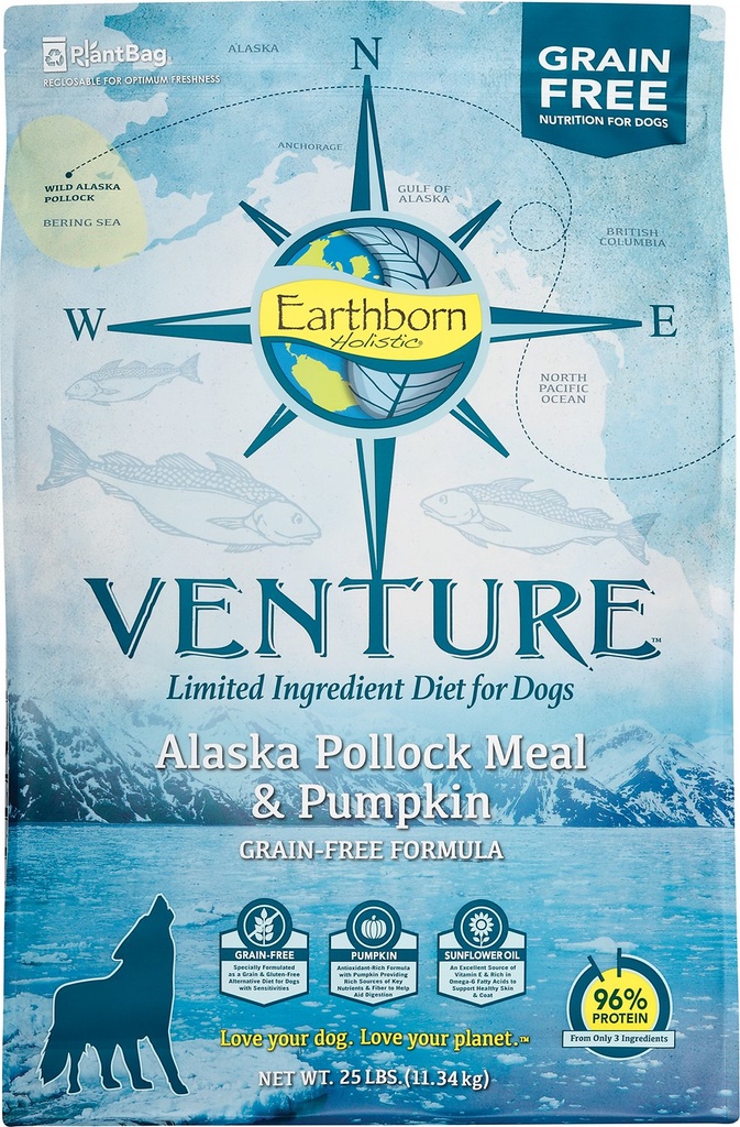 Earthborn Holistic Venture Alaska Pollock Meal &amp; Pumpkin Limited Ingredient Diet Grain-Free Dry Dog Food 11.3kg
