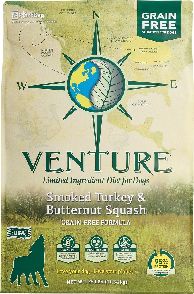 Earthborn Holistic Venture Limited Ingredient Grain-Free Smoked Turkey &amp; Butternut Squash Dry Dog Food 11.3kg