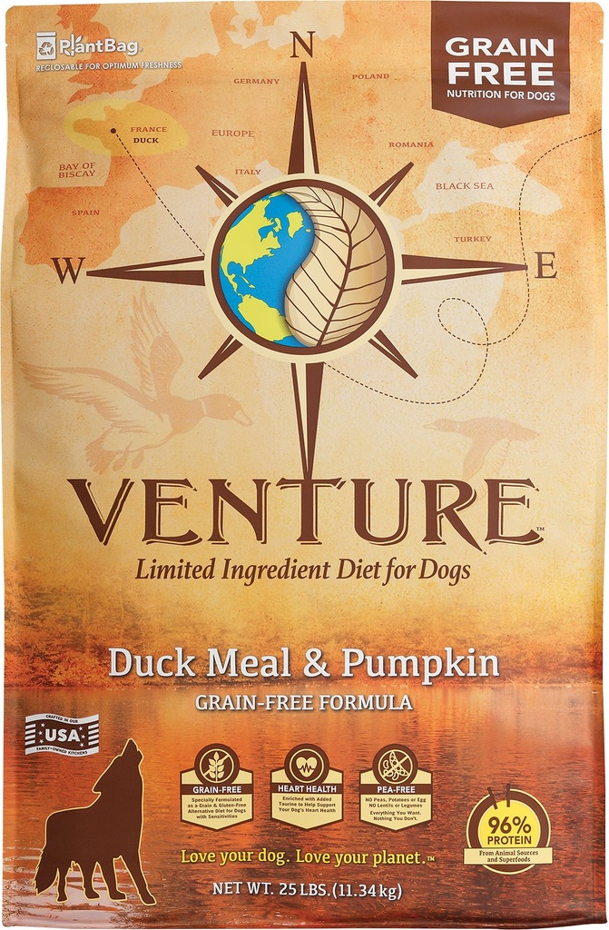 Earthborn Holistic Venture Limited Ingredient Grain-Free Duck Meal &amp; Pumpkin Dry Dog Food 11.3kg