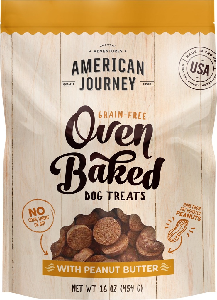 American Journey Peanut Butter Recipe Grain-Free Oven Baked Crunchy Biscuit Dog Treats 454g